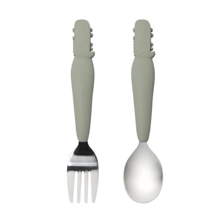 Big Kids Spoon/Fork Set - Alligator/Sage