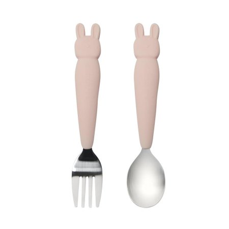 Big Kids Spoon/Fork Set - Bunny/Blush Pink