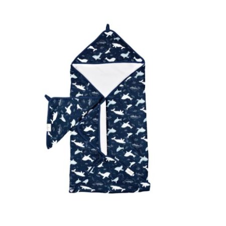 Hooded Towel Set  - Blue Whales