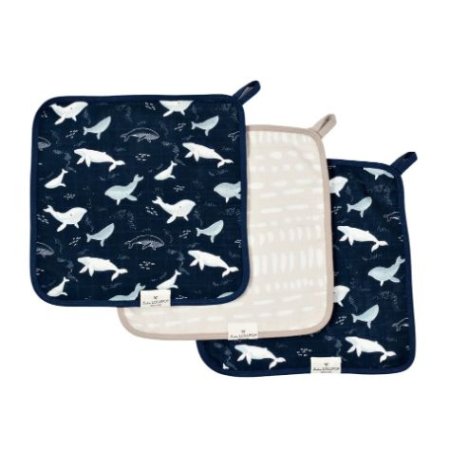 Deluxe Washcloth 3 Pack - Blue Whales