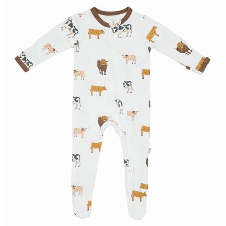 Printed Zippered Footie - Moo 3 - 6 months