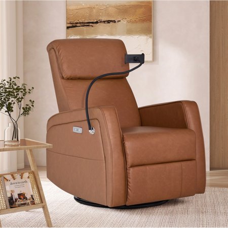 Evolur Maverick Power Recline Glider with Device Holder - Cognac 6121-COG Tjskids.com