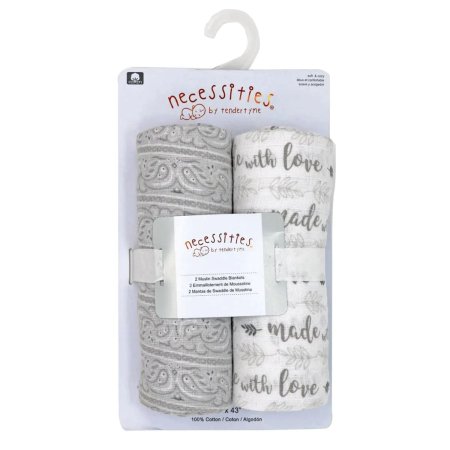 Tendertyme 2 Pack Muslin Swaddle Blankets - Grey