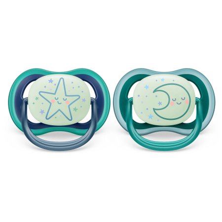 Avent Ultra Air Pacifier Night 2 Pack - 6-18M - Star/Moon	PASCF37613	75020105493 Tjskids.com