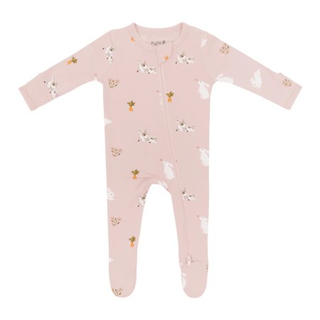 Printed Zippered Footie - Blush Rabbit