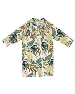 Long Sleeve One Piece UV Jumpsuit - Green Tropical