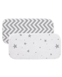 Burp Pad 2 Pack - Grey Stars/White Solid