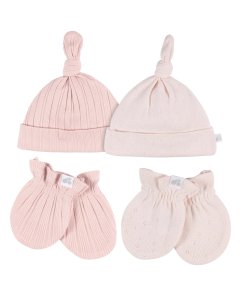 4-Piece Hat and Mittens - Pink