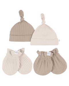 4-Piece Hat and Mittens - Tan