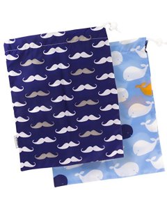 On the Go Wet Bag 2-PK  (1 large + 1 small) - Blue Whale/Navy Moustache