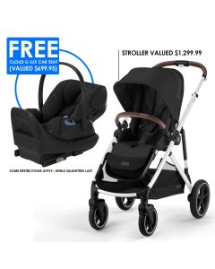 Gazelle S Stroller - Silver Frame and Moon Black Seat  + FREE Gift Cloud G Lux Car Seat
