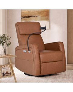 Maverick Power Recline Glider with Device Holder - Cognac