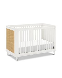 Marin with Cane 3-in-1 Convertible Crib - Warm White with Honey Cane