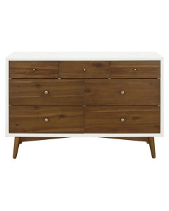 Palma 7 Drawer Double Dresser - Warm White With Natural Walnut