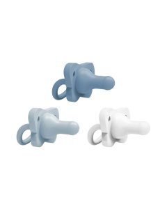HappyPaci One-Piece Silicone Pacifier 3 Pack - Lt. Blue/Blue/White