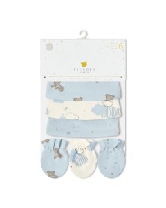 3 Hats & 3 Anti-Scratch Mittens Set - Blue