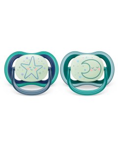 Ultra Air Pacifier Night 2 Pack - 6-18M - Star/Moon