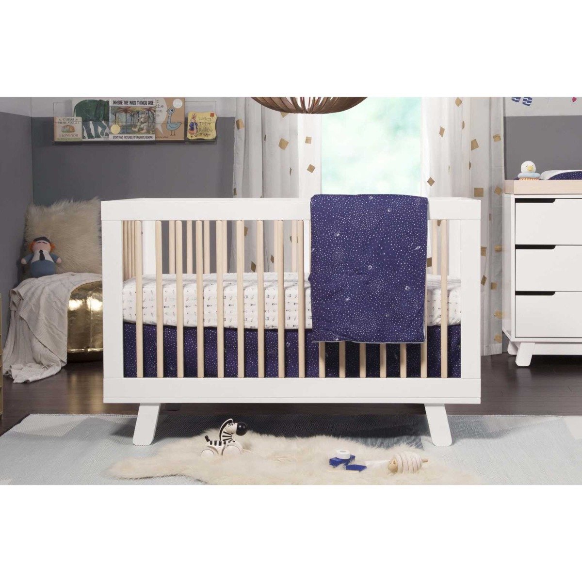 Hudson 3 In 1 Crib With Toddler Rail - White -Washed Natural