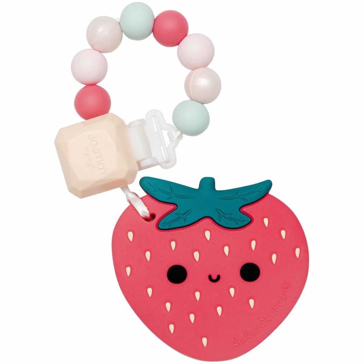 Silicone Teether N Clip Set - Strawberry