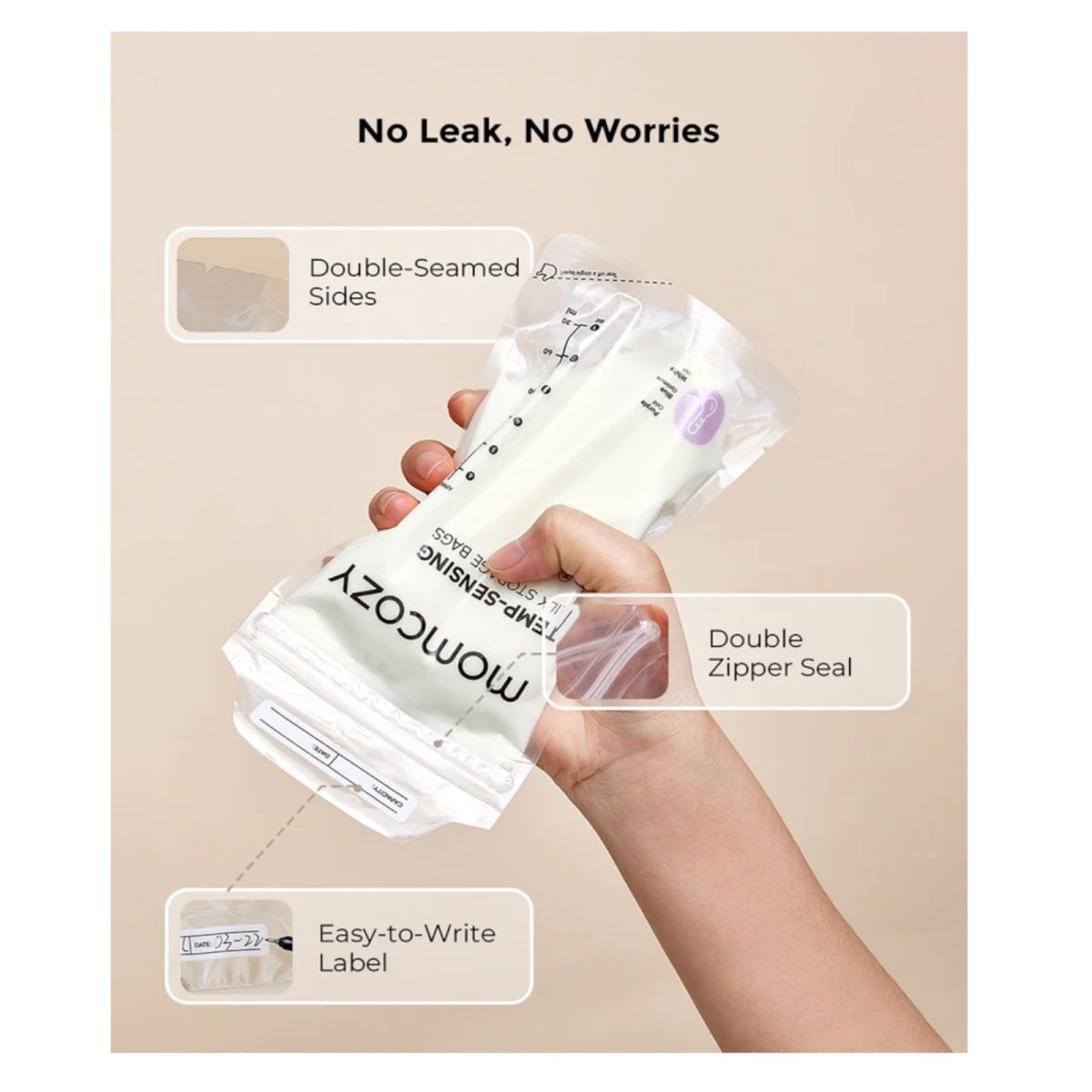 180ml Breastmilk Bag with Colour-Changing Temperature Indicator - 50 Count