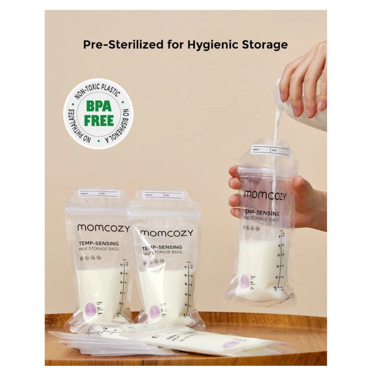 180ml Breastmilk Bag with Colour-Changing Temperature Indicator - 50 Count