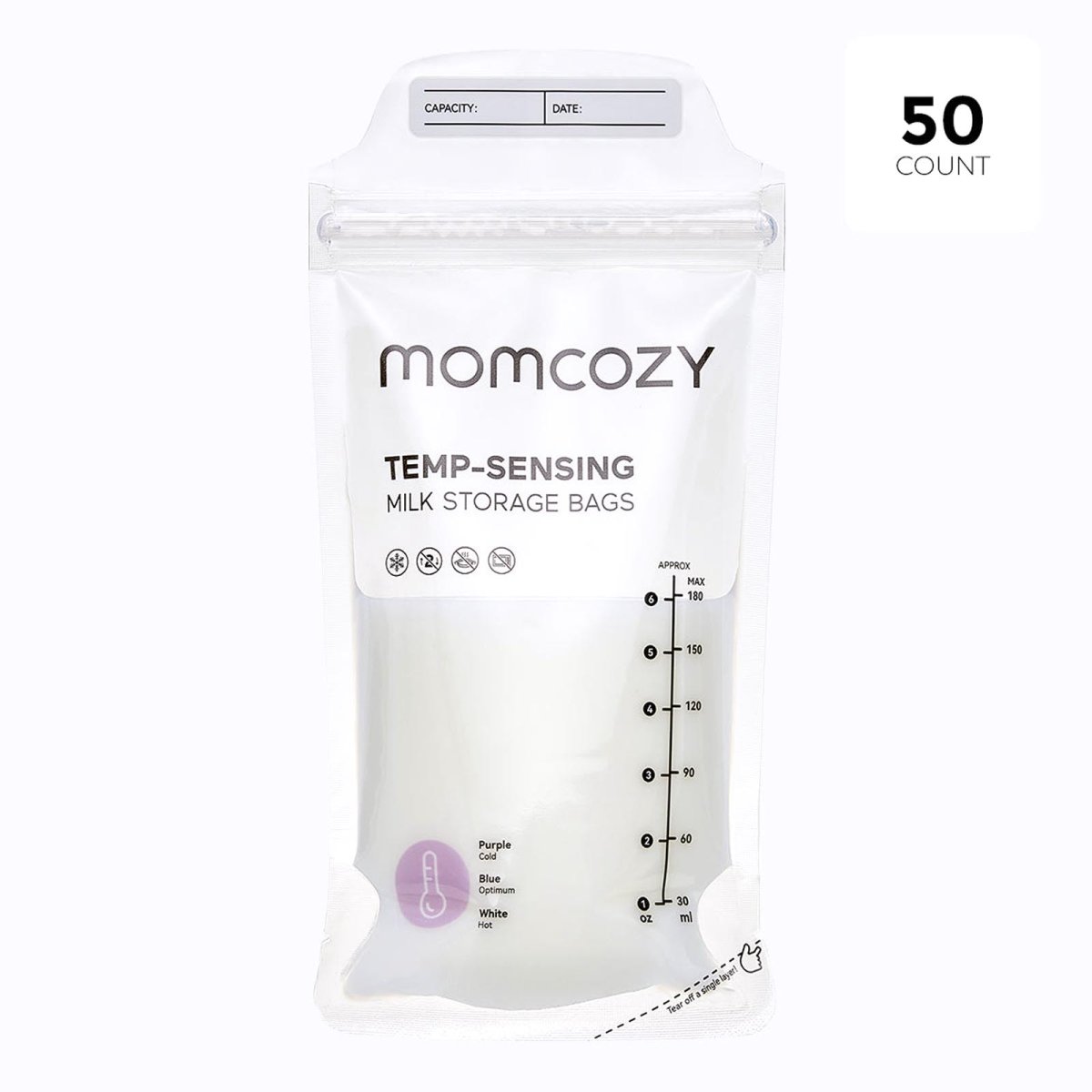 180ml Breastmilk Bag with Colour-Changing Temperature Indicator - 50 Count