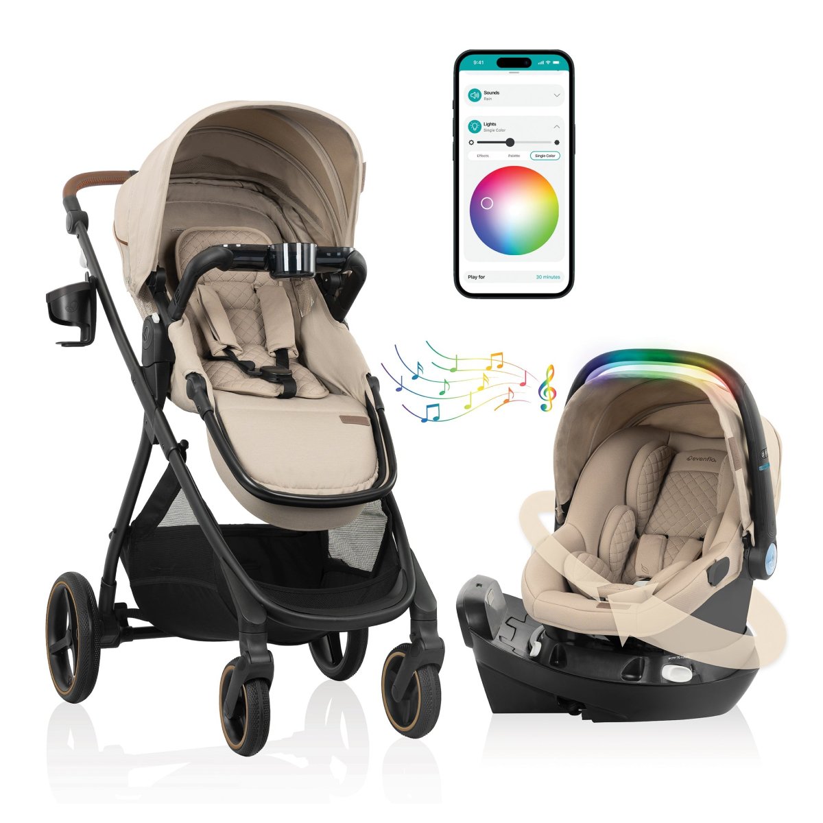 Shyft Intuiti+ Travel System/Revolve180 LiteMax NXT Rotating Infant Seat with SensorySoothe Travertine