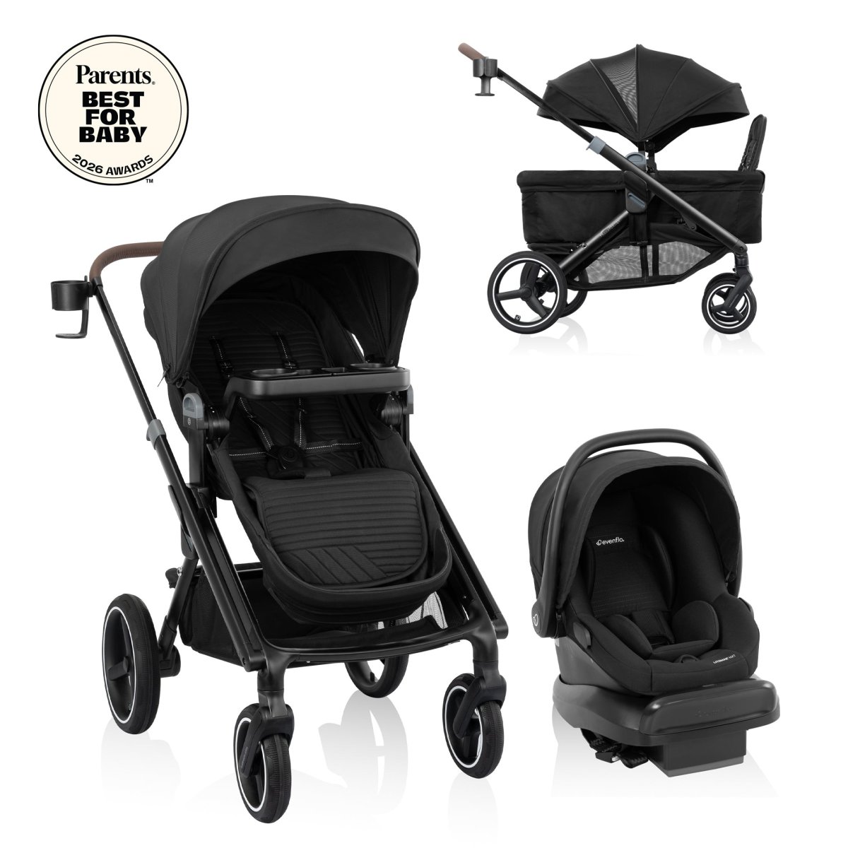 Transformer Stroller Wagon Travel System w/ LiteMax NXT Pitch Black
