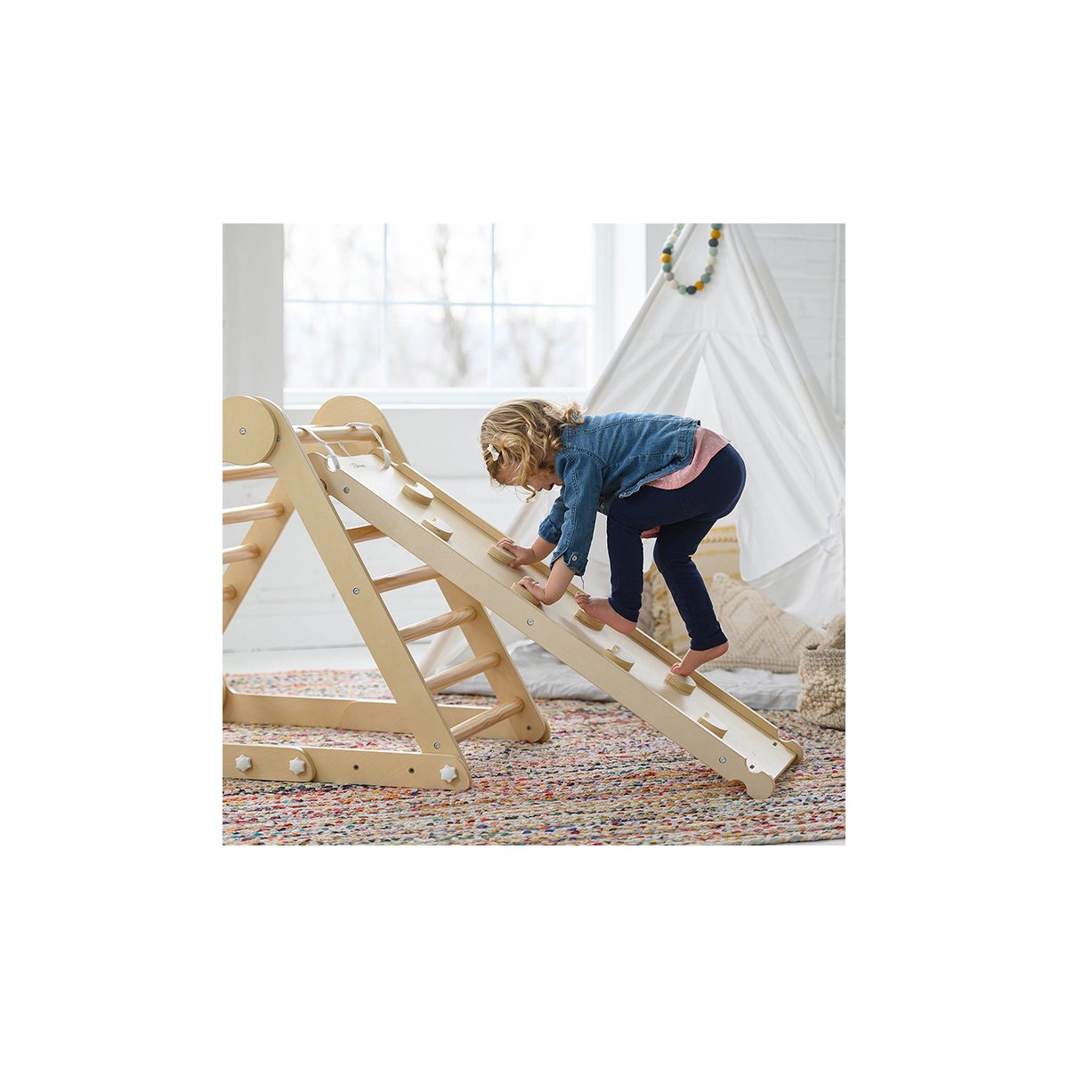2-in-1 Climbing Ramp-Slide - Natural