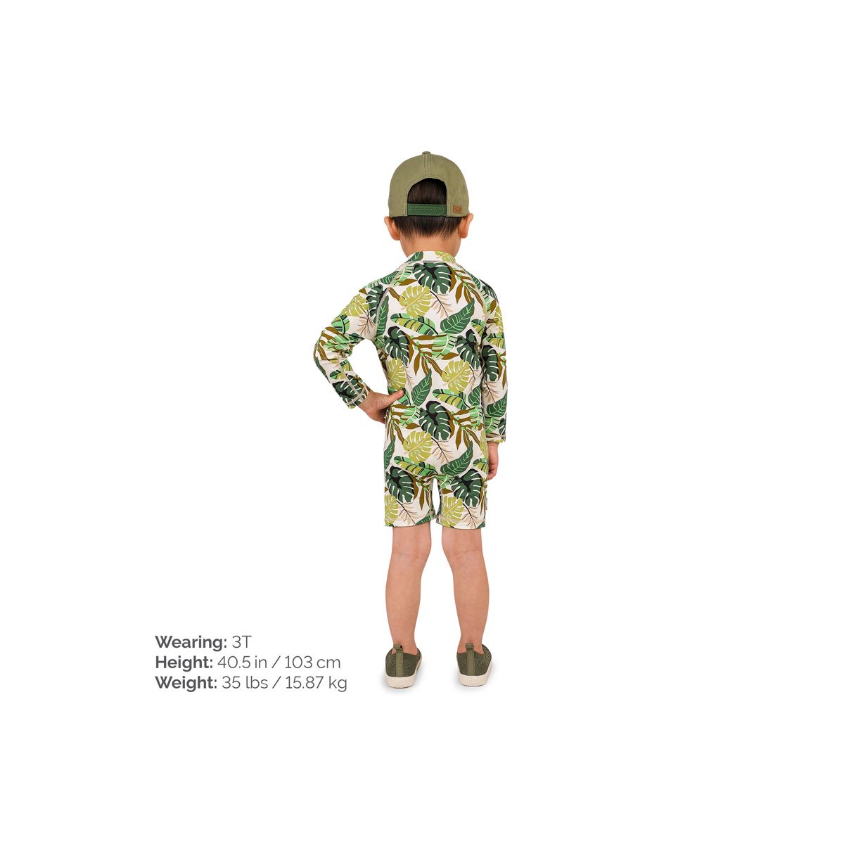 Long Sleeve One Piece UV Jumpsuit - Green Tropical