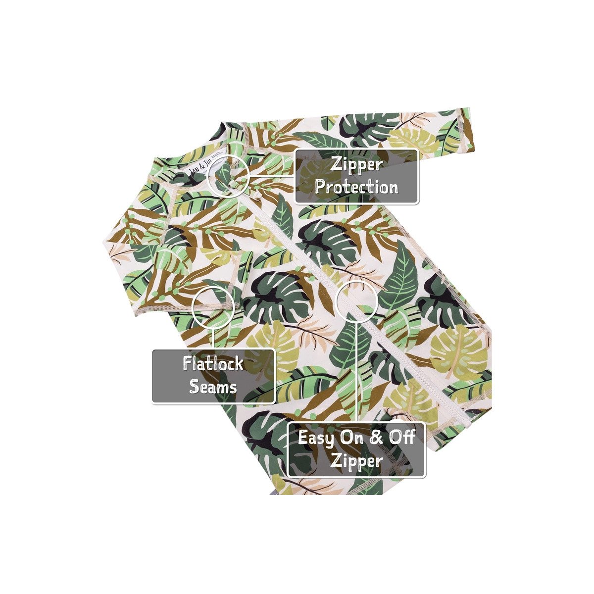 Long Sleeve One Piece UV Jumpsuit - Green Tropical