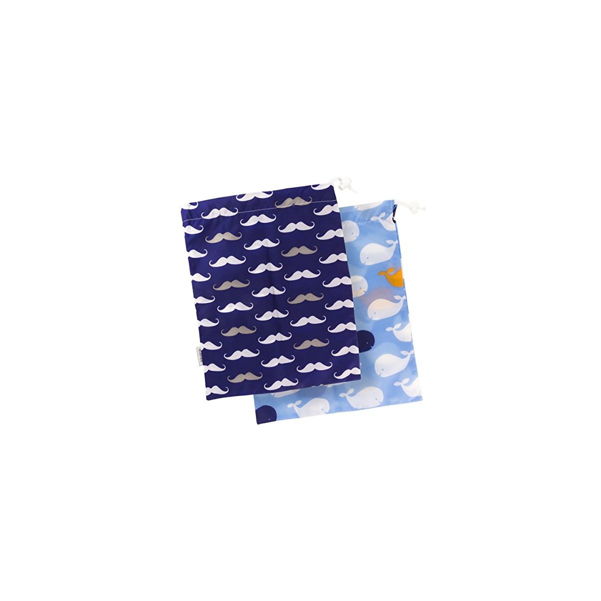 On the Go Wet Bag 2-PK  (1 large + 1 small) - Blue Whale/Navy Moustache