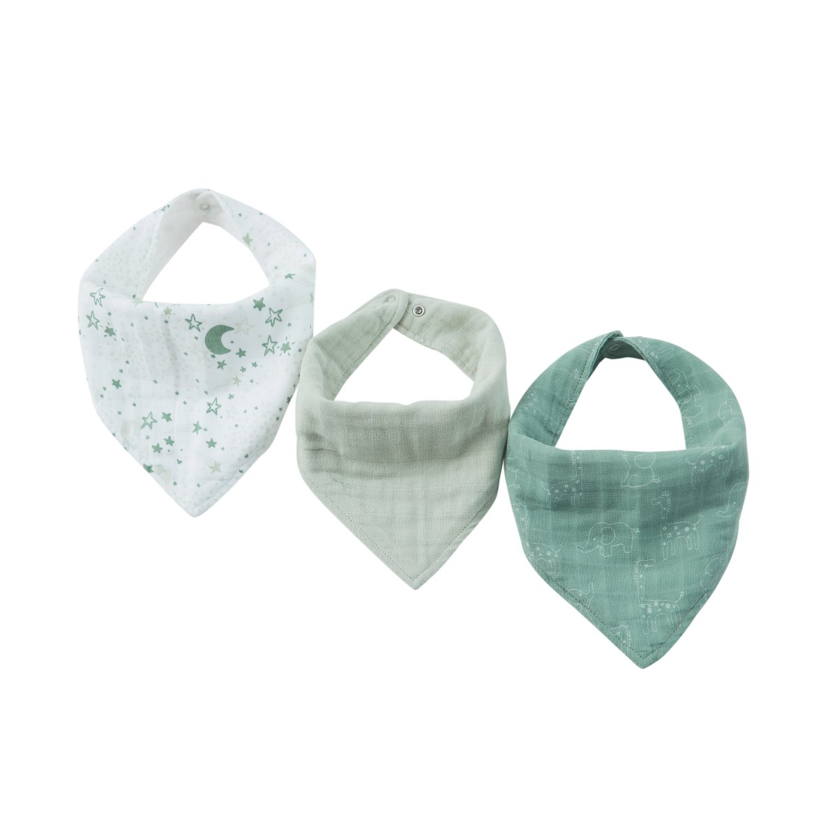 Muslin Bandana Bibs 3 Pack - Green
