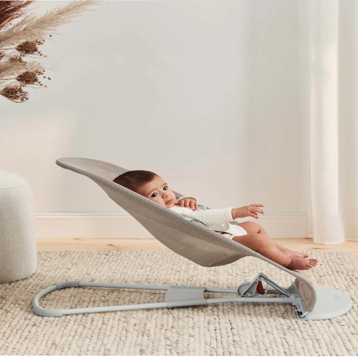 Bouncer Balance Soft, Light Gray Frame - Mesh, Gray Beige/White