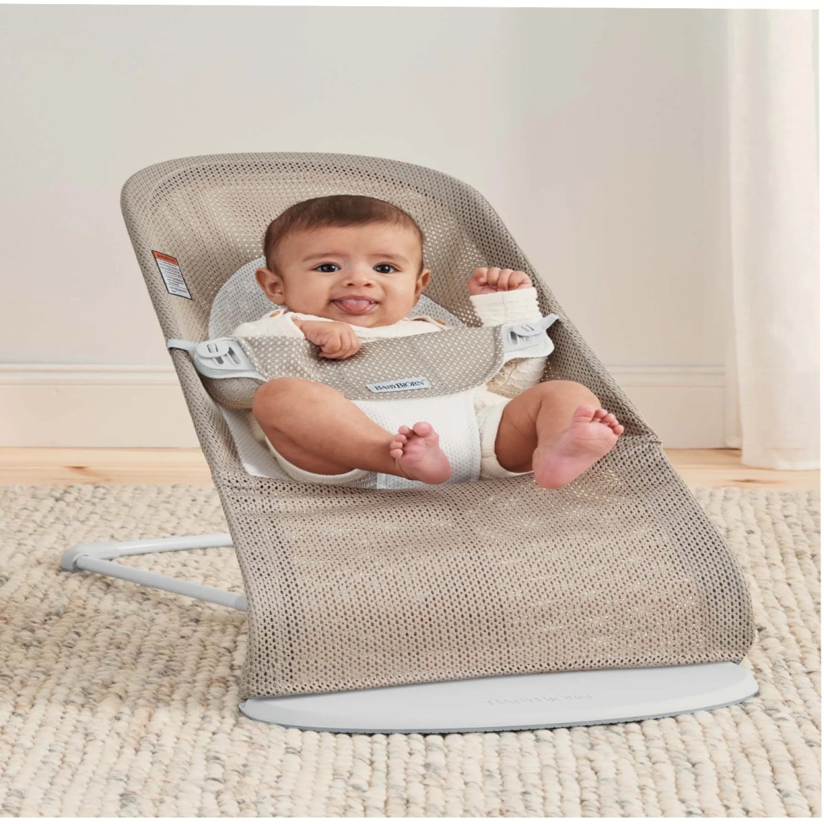 Bouncer Balance Soft, Light Gray Frame - Mesh, Gray Beige/White