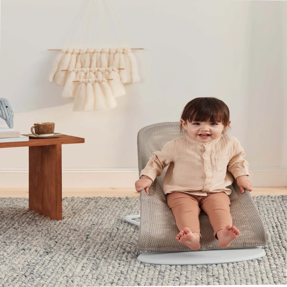 Bouncer Balance Soft, Light Gray Frame - Mesh, Gray Beige/White