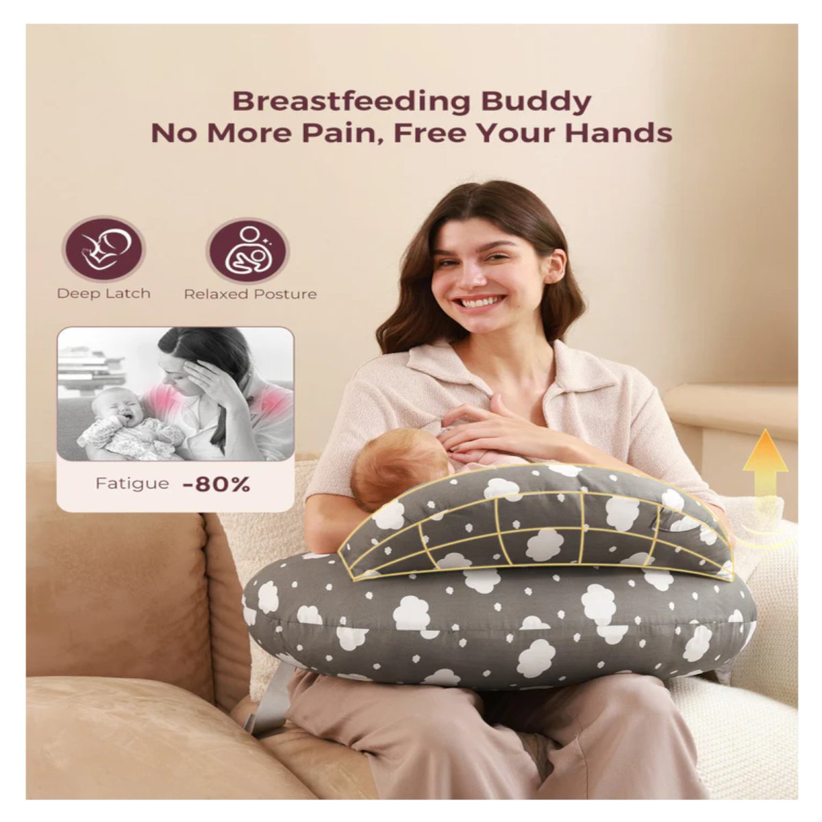 Adjustable Nursing Pillow - Grey Clouds