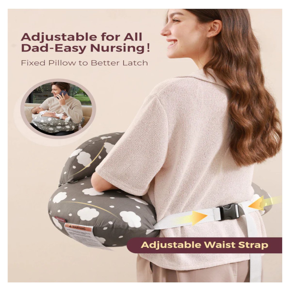 Adjustable Nursing Pillow - Grey Clouds