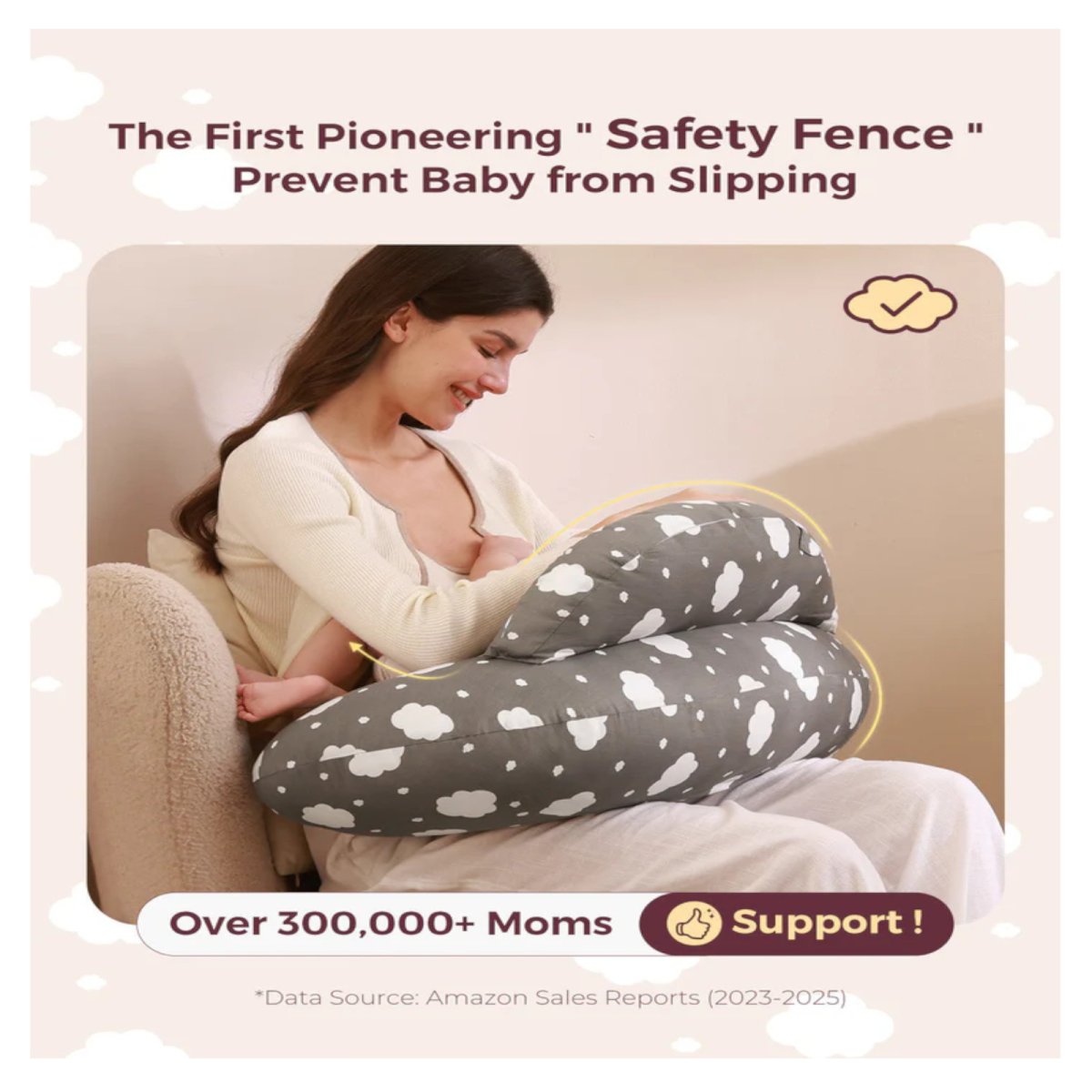 Adjustable Nursing Pillow - Grey Clouds