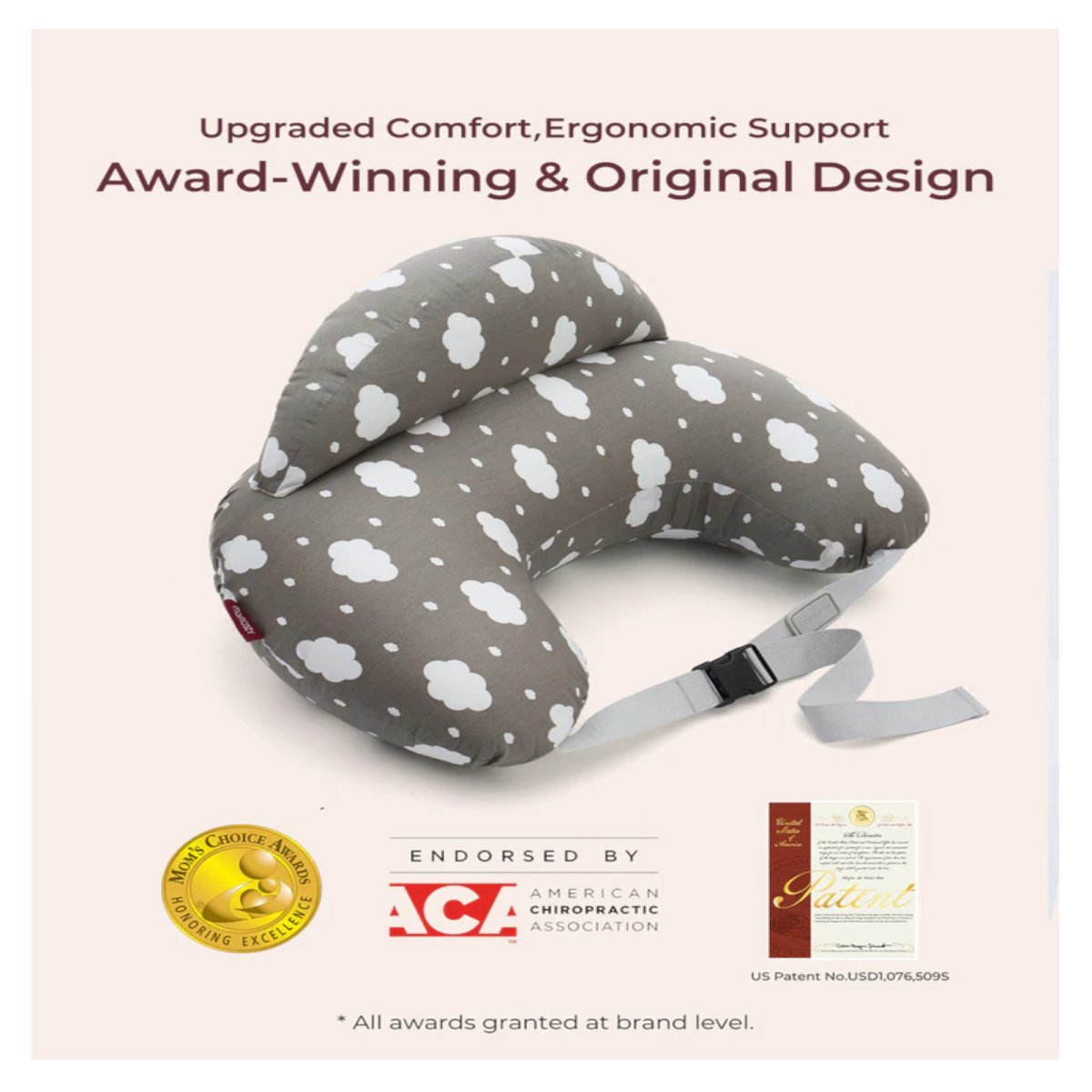 Adjustable Nursing Pillow - Grey Clouds