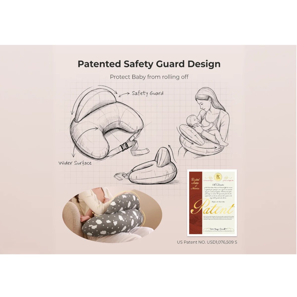 Adjustable Nursing Pillow - Grey Clouds