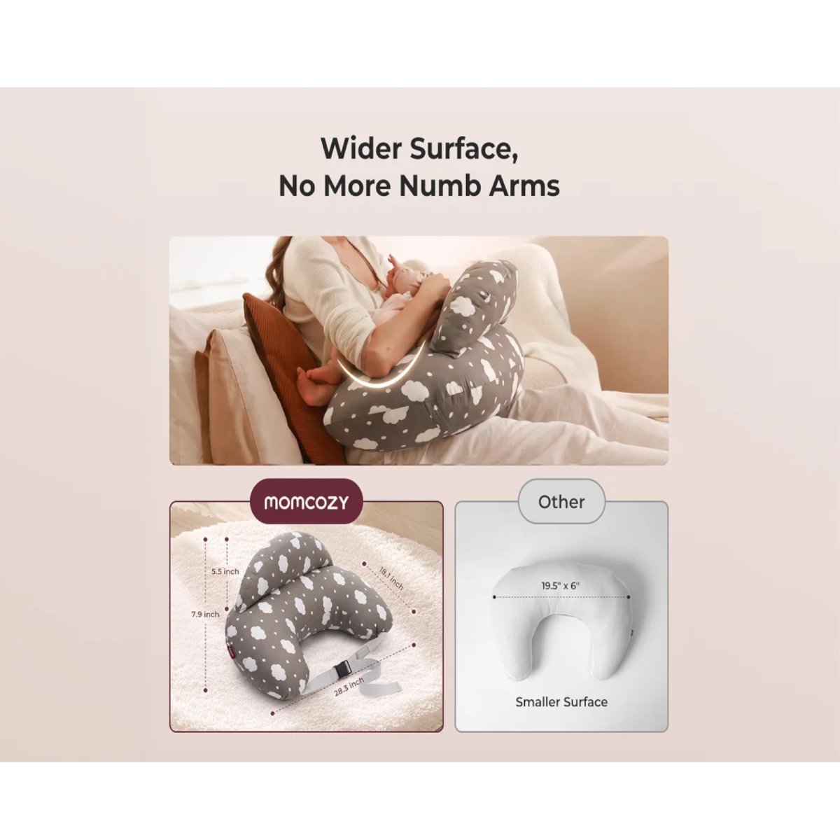 Adjustable Nursing Pillow - Grey Clouds