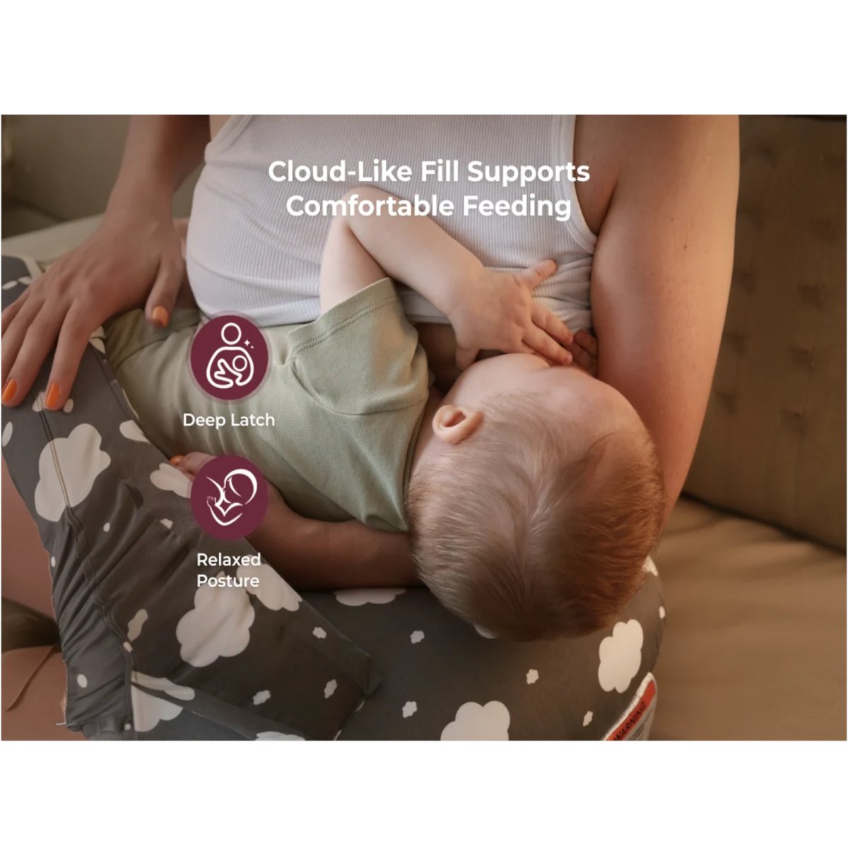 Adjustable Nursing Pillow - Grey Clouds