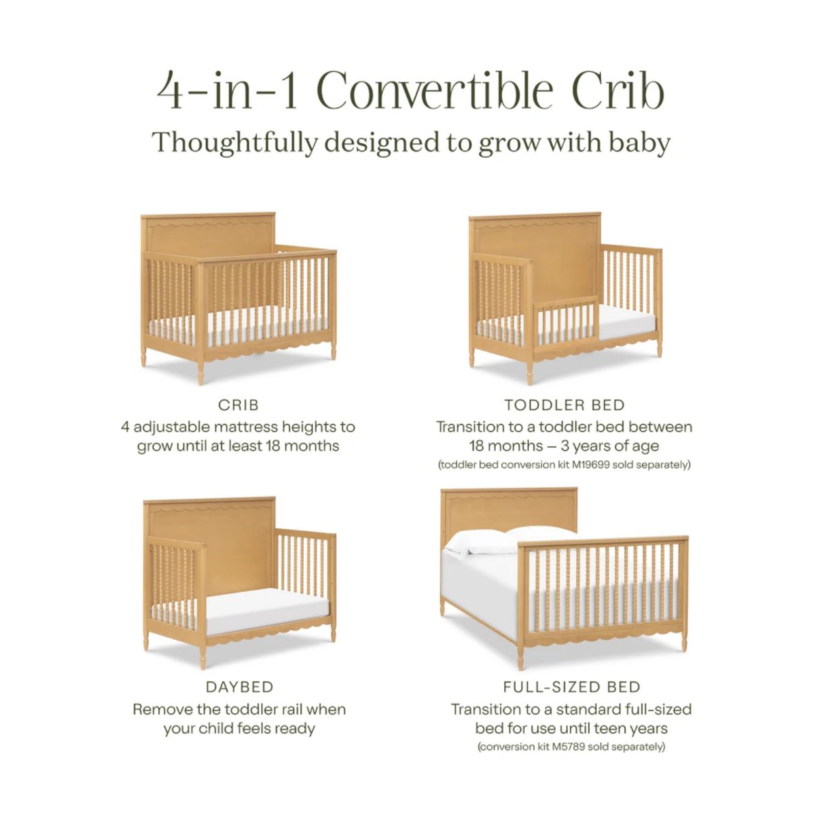 Ambrosia 4-in-1 Convertible Crib - Honey