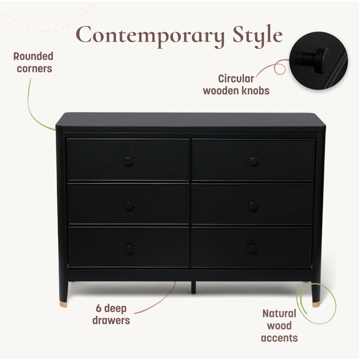 Aster 6 Drawer Dresser - White