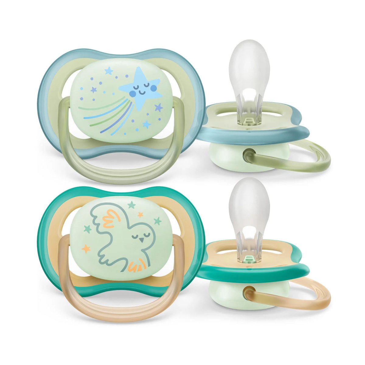 Ultra Air Pacifier Night 2 Pack - 0-6M - Star/Owl