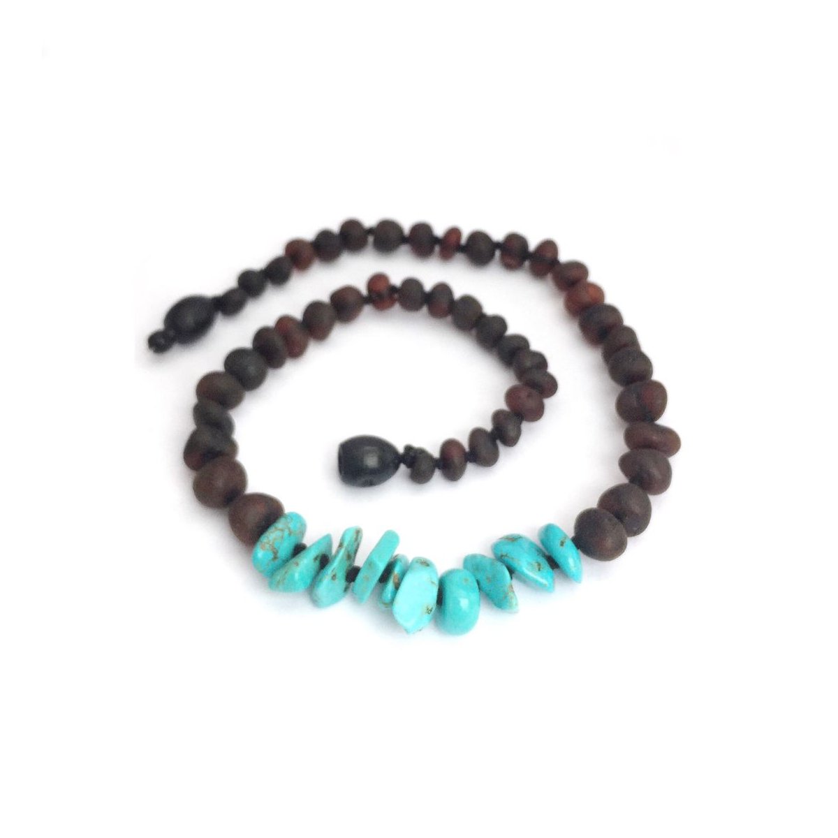 Baby Amber and Gem Stone Necklace - Raw Cherry & Turquoise