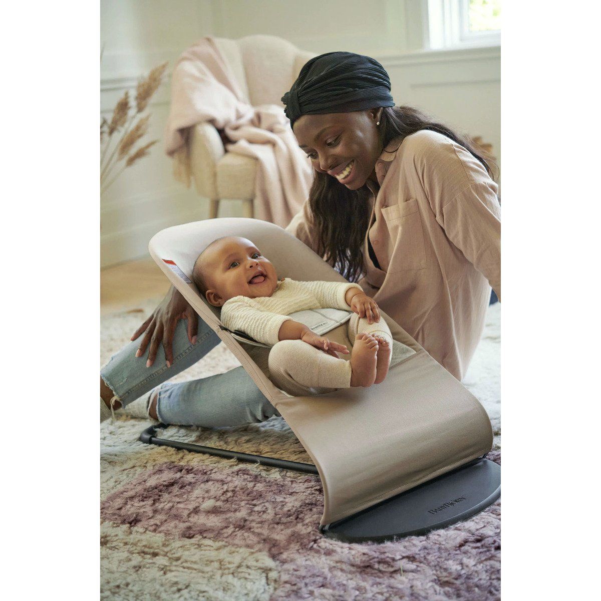 Bouncer Balance Soft- Cotton/Jersey - Beige/Gray - Black Frame