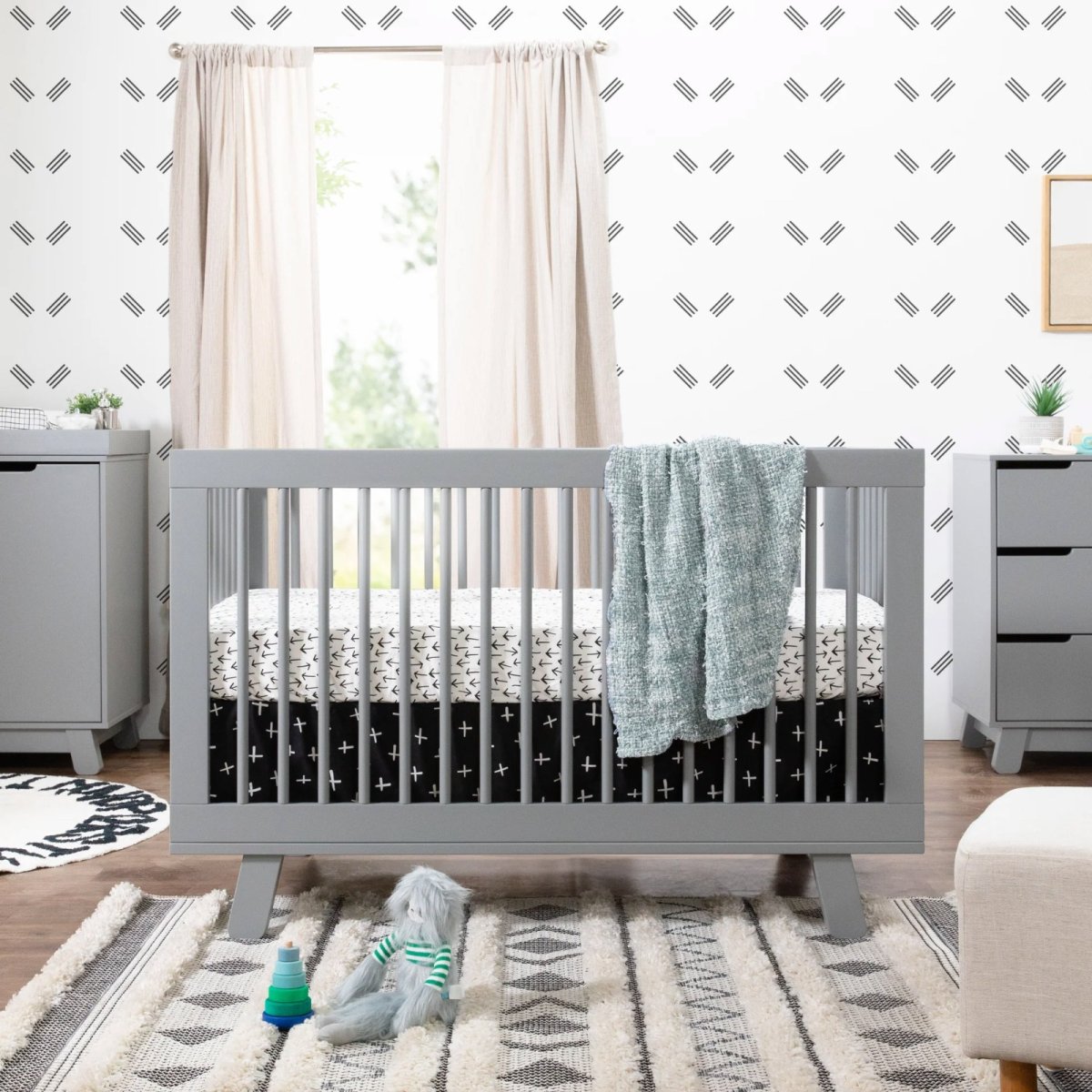 Hudson 3 In 1 Crib With Toddler Rail - Grey