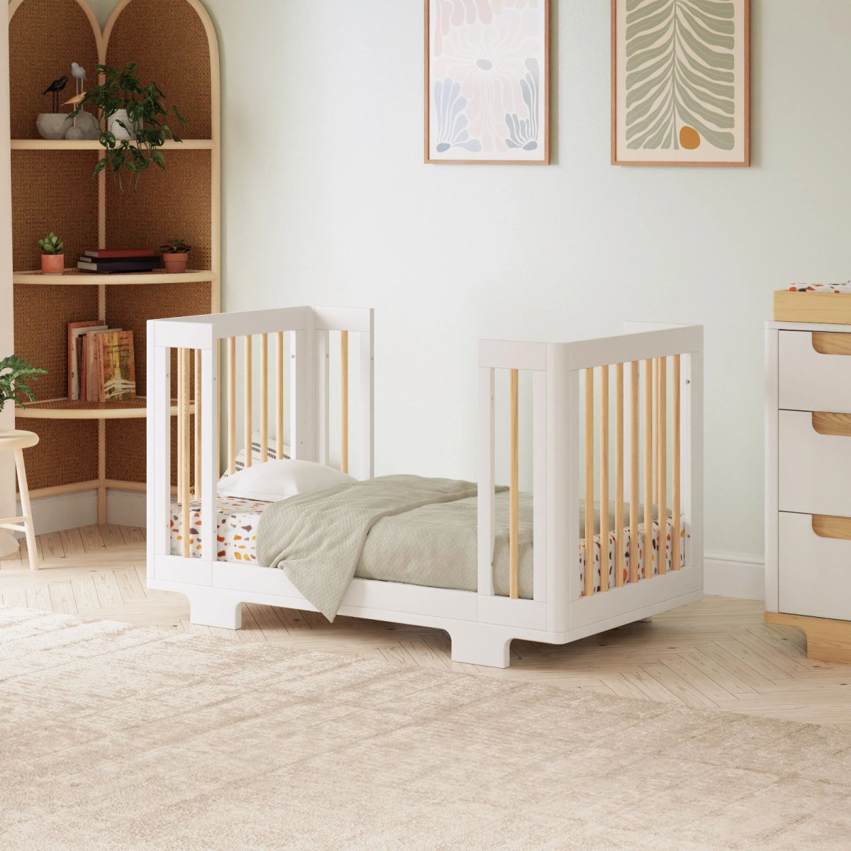 Yuzu 8 in 1 Convertible Crib with All Stages Conversion Kit - White/Natural